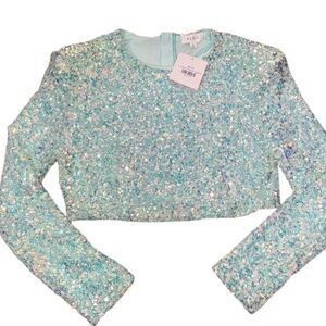 Mable shoulder padded sequin crop top in Mint
